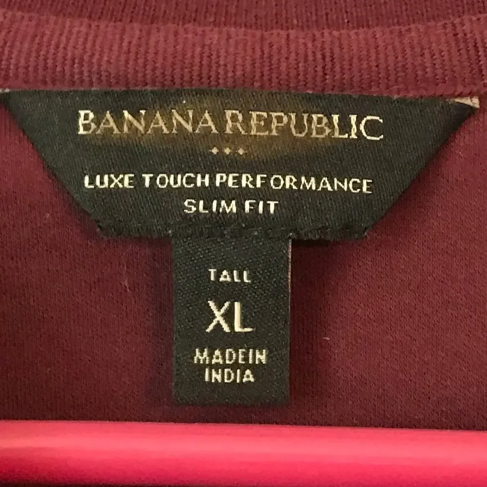 Banana Republic Shirt Mens Size XL Tall Burgundy Cotton Slim Fit Luxe Technology